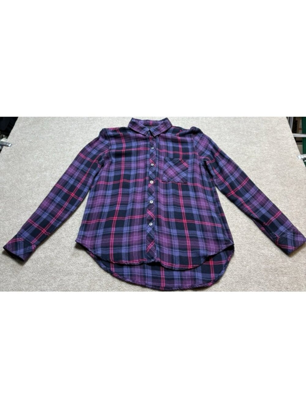 RAILS Women's Shirt Long Sleeve Small Hunter Purple Blue Pink Plaid Button GUC